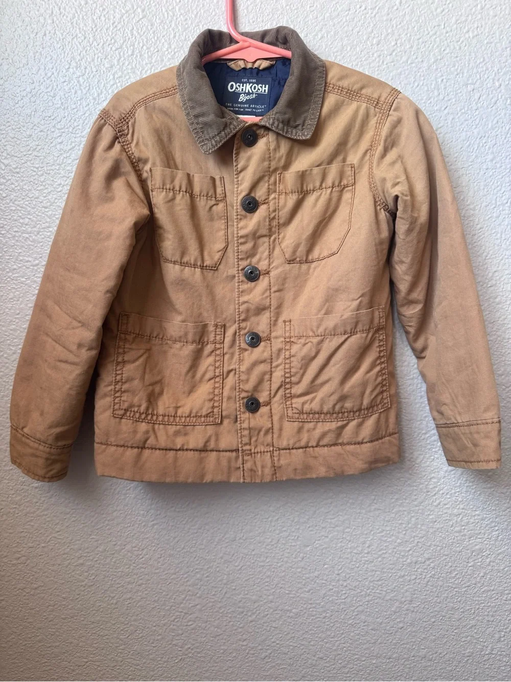 OshKosh B’gosh Toddler Boys Barn Jacket Tan Quilted Utility Coat Size 3T